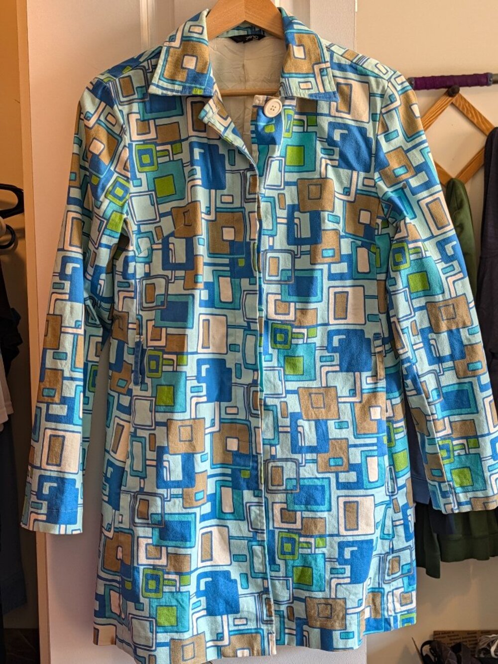 Vintage Zinc, Nordstrom, Aqua Blue Geometric Pattern Jacket